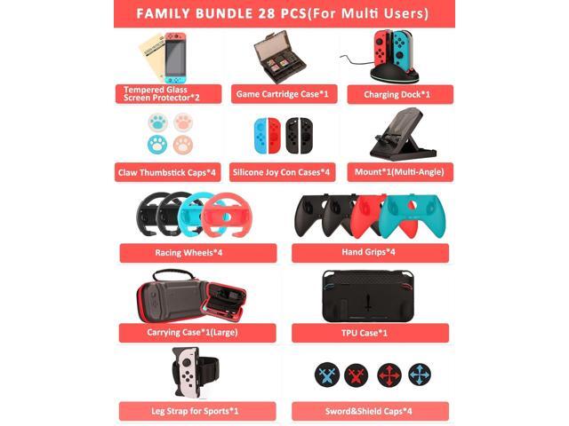 Switch Accessories - Family Bundle Accessories for Nintendo Switch, Carry Case& Screen Protector,4 Pack Joy Con Grips and Steering Wheels, Case...
