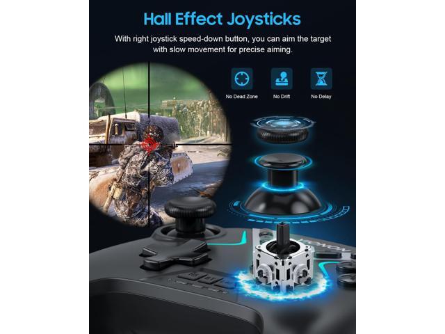 Dual Hall Effect PC Controller-Enhanced Wireless Bluetooth Controller with Hall Joysticks & Triggers & Joystick Speed Down for PC...