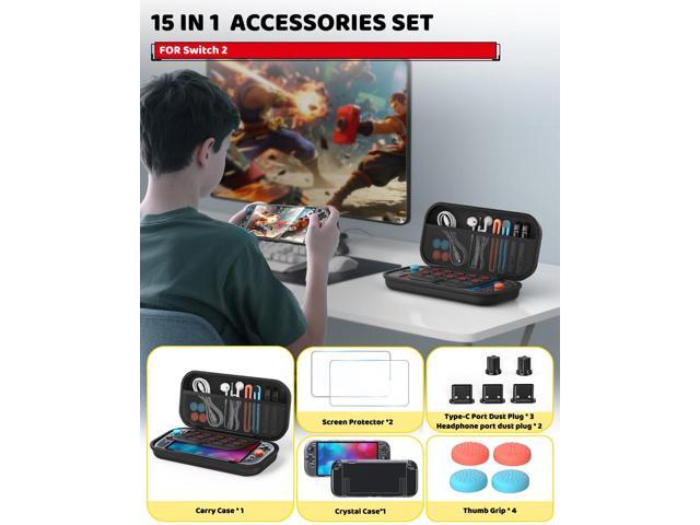 Switch 2 Accessories Bundle for Nintendo Switch 2 2025, Portable Hard Shell Slim Case with Switch 2 Crystals Cover kit, 2 HD Screen Protectors (7.9...