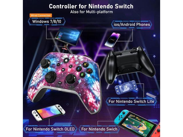 Switch Controllers for Nitendo Switch/Lite/OLED, 1200mAh Wireless Switch Pro Controller, 10 Colors Light & Cool Nebula Design, Switch Turbo...