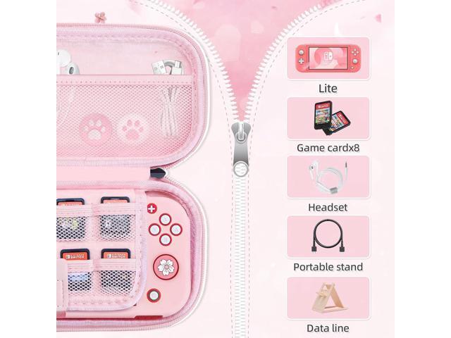 BRHE Pink Travel Carrying Case Accessories Kit for Switch Lite, Hard Protective Cover Skin Shell with Stand, Glass Screen Protector, Thumb Grip...