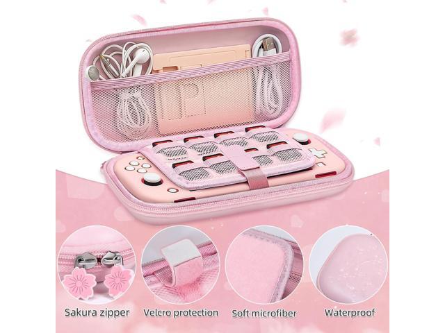 BRHE Pink Travel Carrying Case Accessories Kit for Switch Lite, Hard Protective Cover Skin Shell with Stand, Glass Screen Protector, Thumb Grip...