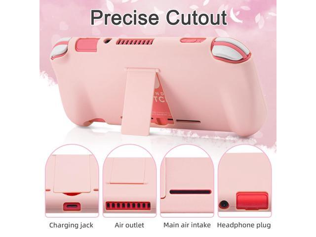 BRHE Pink Travel Carrying Case Accessories Kit for Switch Lite, Hard Protective Cover Skin Shell with Stand, Glass Screen Protector, Thumb Grip...