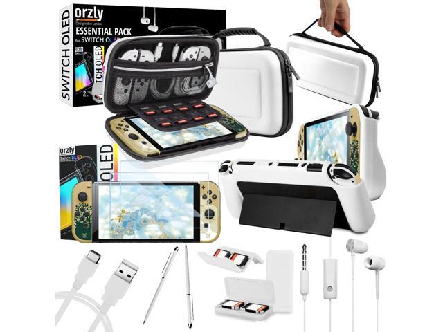 Orzly Accessory Bundle kit for Nintendo Switch Oled Accessories Essentials Pack Case and Screen Protector Comfort Grip Cover Headphones charger...