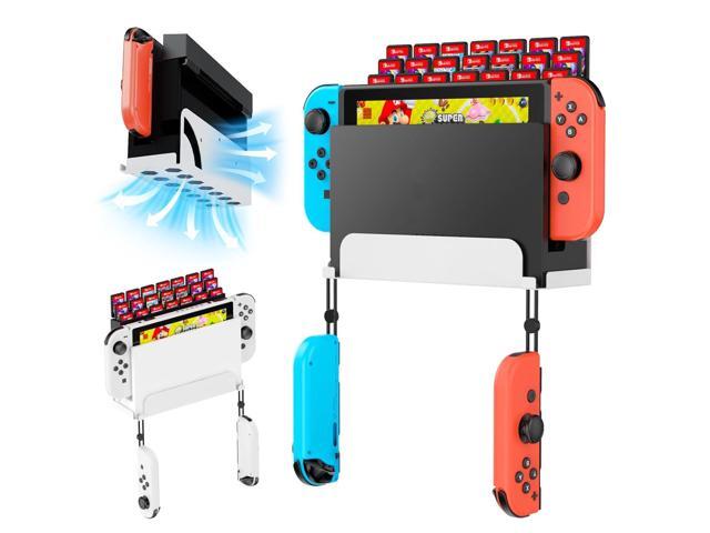 KUNSLCUK Wall Mount for Switch and Switch OLED, Metal Wall Mount Stand Accessories with 28 Game Cards Holder and 2 Joy-Con Hooks, Safely Mount your...