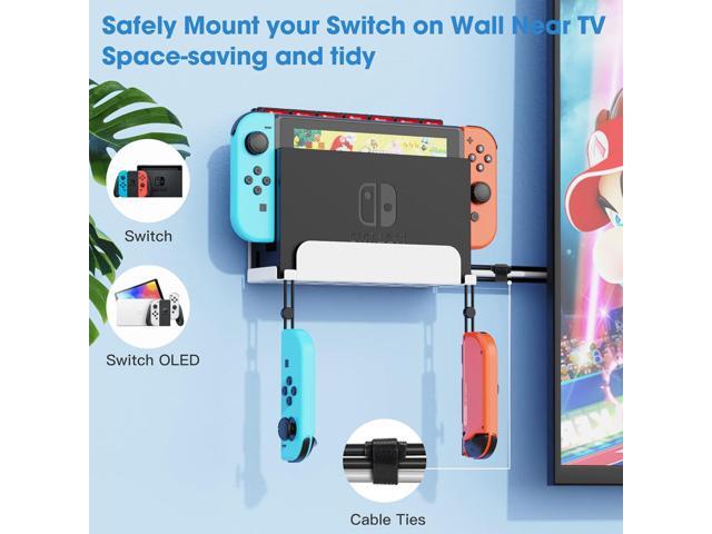 KUNSLCUK Wall Mount for Switch and Switch OLED, Metal Wall Mount Stand Accessories with 28 Game Cards Holder and 2 Joy-Con Hooks, Safely Mount your...