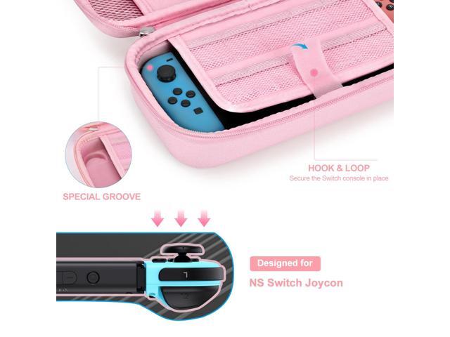 innoAura Switch Case 19-in-1 Bundle for NS Switch (2017), with Carrying Case, Game Organizer, Screen Protector, Stand and Thumb Grips, Pink