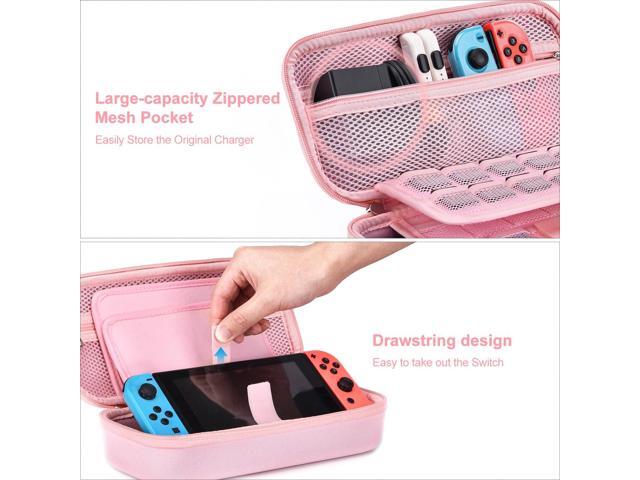 innoAura Switch Case 19-in-1 Bundle for NS Switch (2017), with Carrying Case, Game Organizer, Screen Protector, Stand and Thumb Grips, Pink