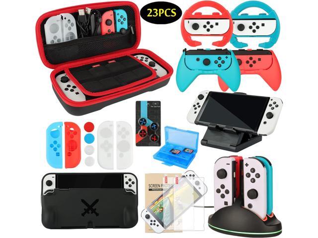 Accessories Bundle Pack for Nintendo Switch OLED Model(2021), Family Party Kit with Carrying Case, Joy Con Charging Dock, Grips, Covers, Steering...