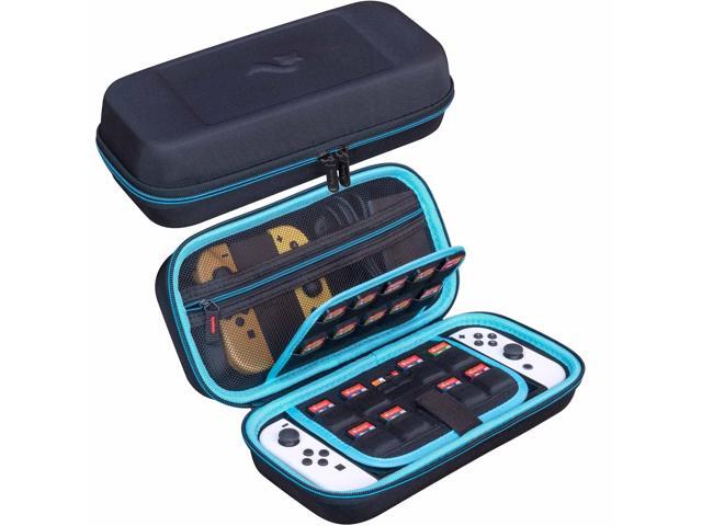 ButterFox Switch Carrying Case for Nintendo Switch OLED, Fits Charger, Joy Con Grip, 18 Games and Protective Case (Black/Blue)