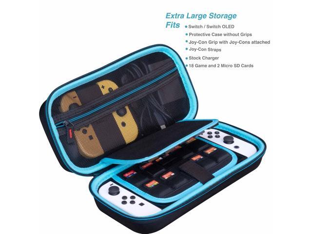 ButterFox Switch Carrying Case for Nintendo Switch OLED, Fits Charger, Joy Con Grip, 18 Games and Protective Case (Black/Blue)
