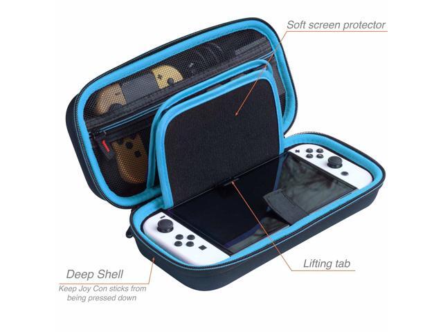 ButterFox Switch Carrying Case for Nintendo Switch OLED, Fits Charger, Joy Con Grip, 18 Games and Protective Case (Black/Blue)