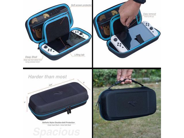 ButterFox Switch Carrying Case for Nintendo Switch OLED, Fits Charger, Joy Con Grip, 18 Games and Protective Case (Black/Blue)