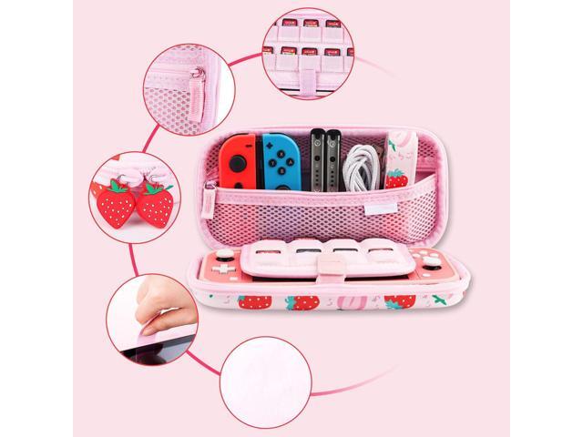 GLDRAM Strawberry Case for Nintendo Switch Lite, Pink Cute Travel Carrying Case for Switch Lite Accessories Bundle with Soft Protective Cover,...