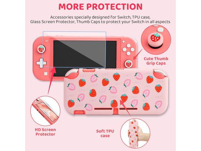GLDRAM Strawberry Case for Nintendo Switch Lite, Pink Cute Travel Carrying Case for Switch Lite Accessories Bundle with Soft Protective Cover,...