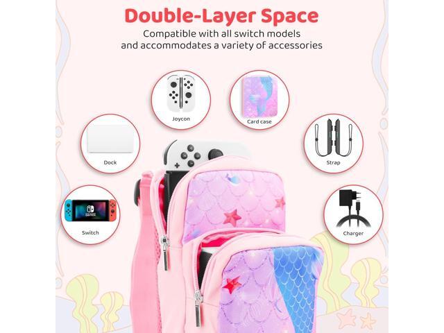 RHOTALL Pink Travel Bag for Nintendo Switch/Lite/OLED/2,Large Capacity Portable Carrying Case Compatible for Chest Shoulder Accessories Storage...