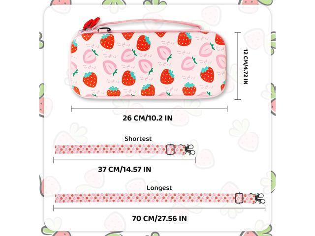 RHOTALL Cute Strawberry Carrying Case for Nintendo Switch, Hard Portable Travel Case for Switch Accessories with Protective Shell, Shoulder Strap,...