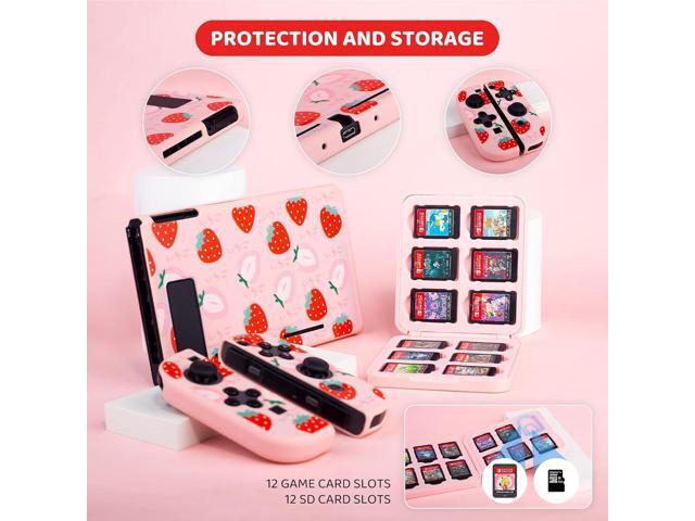 RHOTALL Cute Strawberry Carrying Case for Nintendo Switch, Hard Portable Travel Case for Switch Accessories with Protective Shell, Shoulder Strap,...