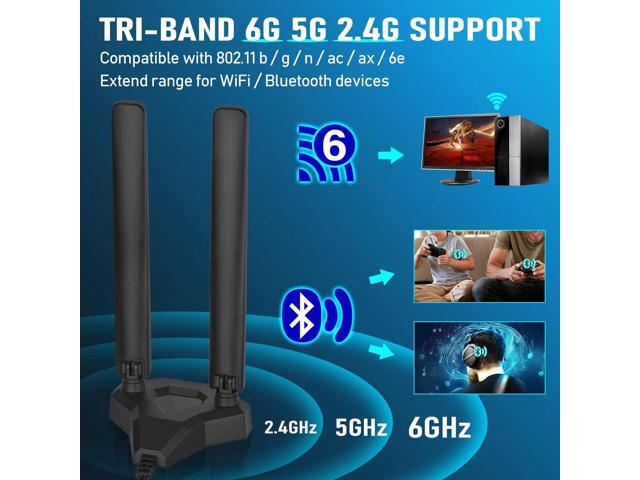 Eightwood WiFi 6E Tri-Band Antenna 6GHz 5GHz 2.4GHz Gaming WiFi Antenna Magnetic Base with 6.5ft Extension Cable for PC Desktop Computer PCIe WiFi...