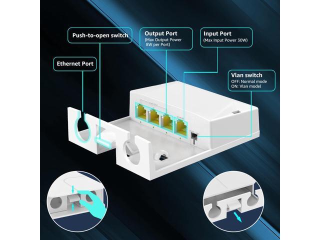 YuanLey Outdoor Gigabit PoE Extender 1 in 3 Out, 802.3af/at 4 Port PoE Repeater IP66 Waterproof, Vlan, Extend Additional 100m(328ft) of Power and...