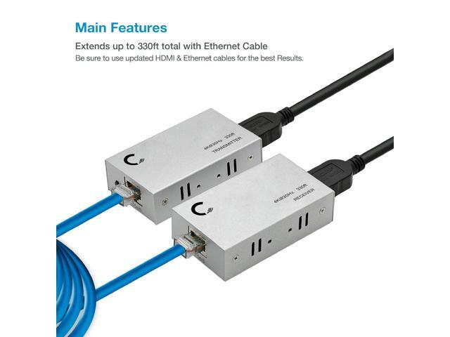 ET4K100M 4K@30Hz HDMI 1.4 Extender Over Cat5e/Cat6/Cat7 330 ft (100 m), HDCP 1.4, with Loop-Out, IR Pass-Through & Surge Protection