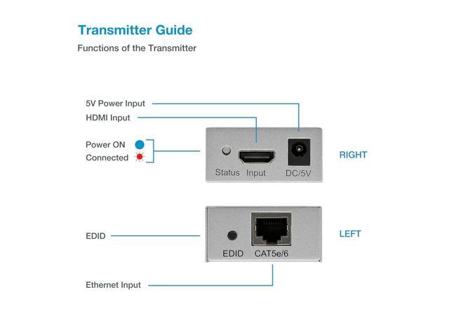 ET4K100M 4K@30Hz HDMI 1.4 Extender Over Cat5e/Cat6/Cat7 330 ft (100 m), HDCP 1.4, with Loop-Out, IR Pass-Through & Surge Protection