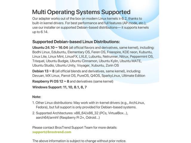 BrosTrend 650Mbps Linux Compatible WiFi Adapter Supports Kali Linux, Ubuntu, Mint, Debian, Kubuntu, Zorin, PureOS, Raspberry Pi 2+, Windows, Dual...