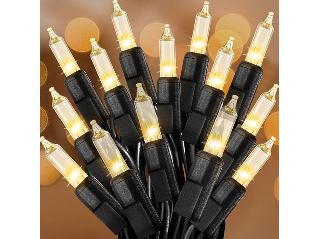 Clear Christmas Lights 50FT 200 Count Incandescent Bulbs Warm White Mini Lights with Black Wire for Christmas Tree, Garland, Wedding, Party, Home,...