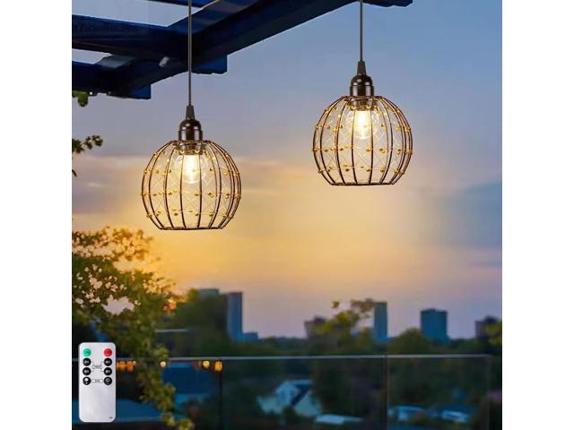 TWINKVILLA Hanging Pendant Lights, Battery Operated Outdoor Chandelier with Warm White LED Bulb for Patio Tree Pergola Gazebo Porch (Beaded...