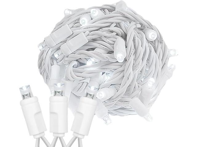 Novelty Lights 25ft Christmas String Lights, 50 Pure White LED Bulbs on White Wire, 6' Spacing, Connectable Indoor Outdoor Commercial Grade.
