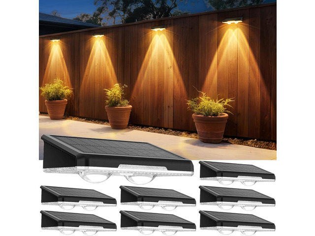 Solar Fence Lights Outdoor 8 Pack - 3 Modes (Warm/Neutral/Cool White), Fence Lights Solar Powered for Outside, IP65 Waterproof, Deck Lighting for...