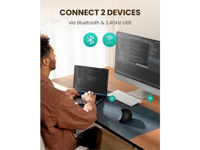 Ergonomic Wireless Rechargeable Mouse, Bluetooth+USB A+Type C(3 in 1) Connection, 5 Levels Up to 4800 DPI, 6 Silent Buttons, 2.4GHz Carpal Tunnel...