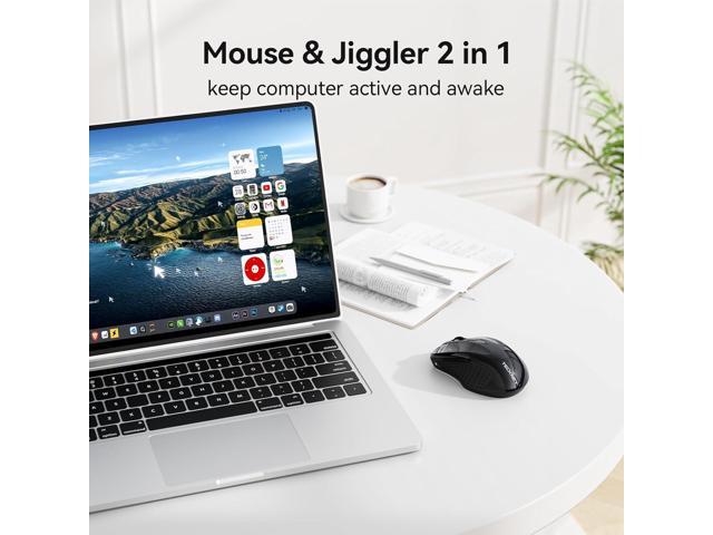 TECKNET Rechargeable Jiggler Wireless Mouse (BT5.0/3.0 & 2.4G) 4800 DPI Silent USB A & Bluetooth Mouse 6 Buttons, Wide Compatibility - Black