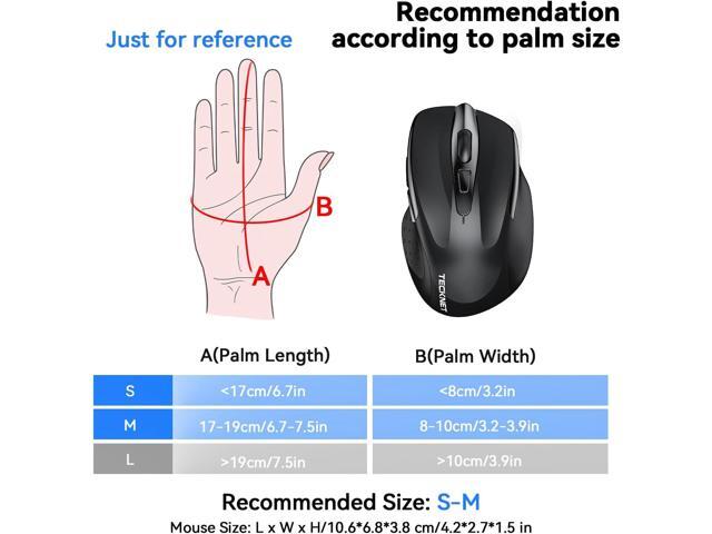 TECKNET Rechargeable Jiggler Wireless Mouse (BT5.0/3.0 & 2.4G) 4800 DPI Silent USB A & Bluetooth Mouse 6 Buttons, Wide Compatibility - Black