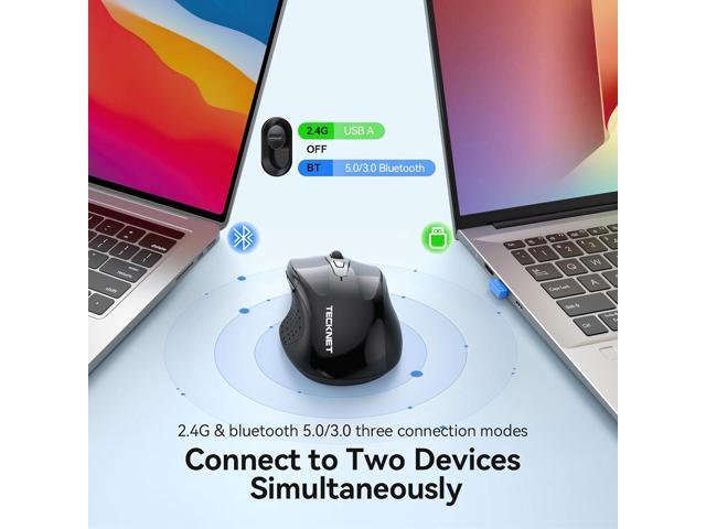 TECKNET Rechargeable Jiggler Wireless Mouse (BT5.0/3.0 & 2.4G) 4800 DPI Silent USB A & Bluetooth Mouse 6 Buttons, Wide Compatibility - Black