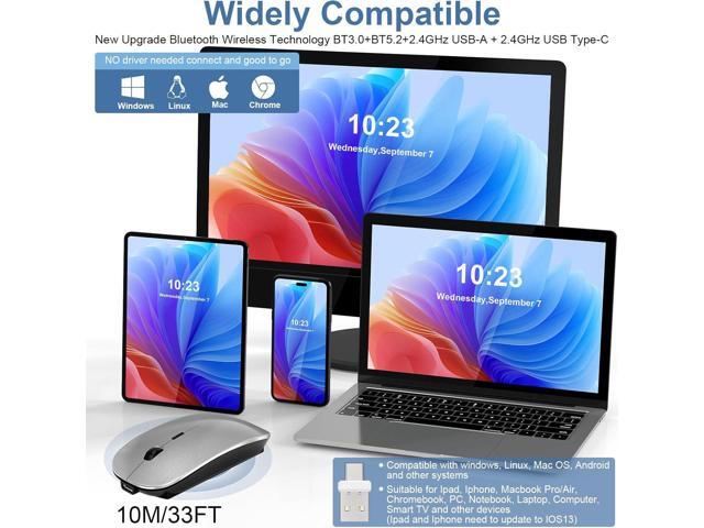Mouse for Laptop Wireless Bluetooth - MacBook Air Mac Pro PC iPad Optical Rechargeable Silent Mouse with Jiggler Dual Mode Switch Bluetooth 5.2/3.0...