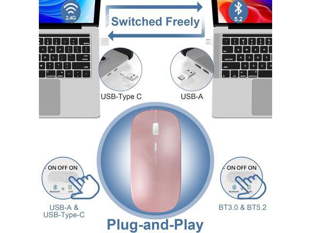 Mouse for Laptop Wireless Bluetooth - MacBook Air Mac Pro PC iPad Optical Rechargeable Silent Mouse with Jiggler Dual Mode Switch Bluetooth 5.2/3.0...