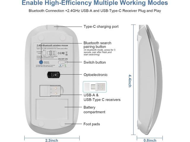 Mouse for Laptop Wireless Bluetooth - MacBook Air Mac Pro PC iPad Optical Rechargeable Silent Mouse with Jiggler Dual Mode Switch Bluetooth 5.2/3.0...
