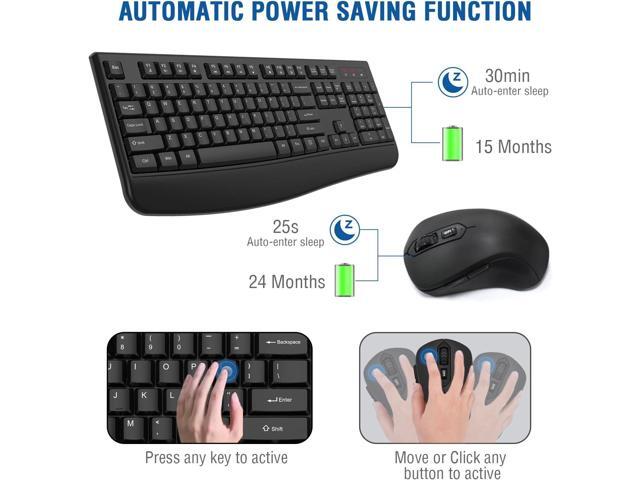 Wireless Keyboard and Mouse Combo, EDJO 2.4G Full-Sized Ergonomic Computer Keyboard with Wrist Rest and 3 Level DPI Adjustable Wireless Mouse for...