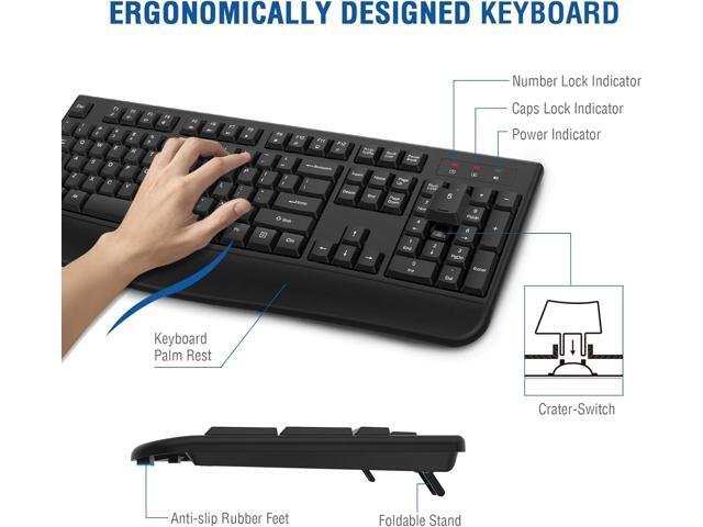 Wireless Keyboard and Mouse Combo, EDJO 2.4G Full-Sized Ergonomic Computer Keyboard with Wrist Rest and 3 Level DPI Adjustable Wireless Mouse for...