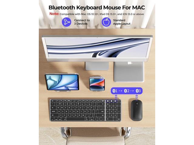seenda Bluetooth Keyboard and Mouse for Mac, SKM64-2 Multi-Device Rechargeable Slim Wireless Keyboard Mouse Stainless Steel Full Size, Compatible...