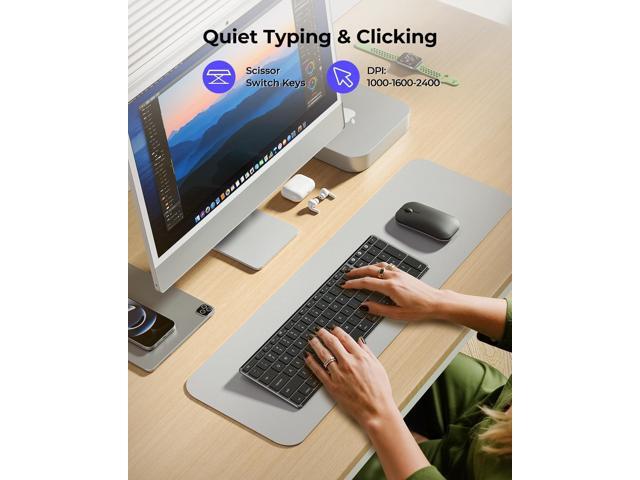 seenda Bluetooth Keyboard and Mouse for Mac, SKM64-2 Multi-Device Rechargeable Slim Wireless Keyboard Mouse Stainless Steel Full Size, Compatible...