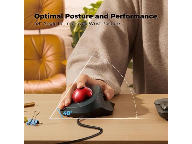 Wired Trackball Mouse for Large Hands, Ergonomic Design Reduces Wrist & Muscle Strain, Precision Tracking with Easy Index Finger Control,...