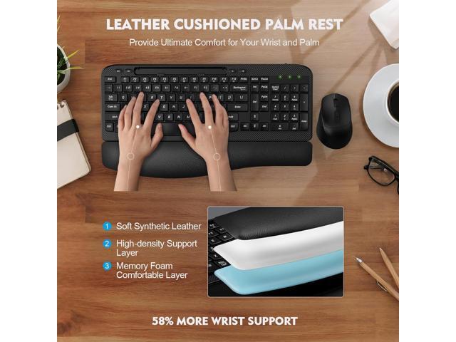 Wireless Keyboard and Mouse Combo, Wave Keys Full-Sized Ergonomic Keyboard with Cushioned Plam Rest, Phone Holder, Comfortable Natural Typing, 2.4G...