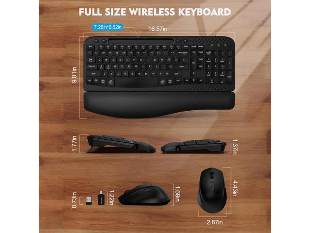 Wireless Keyboard and Mouse Combo, Wave Keys Full-Sized Ergonomic Keyboard with Cushioned Plam Rest, Phone Holder, Comfortable Natural Typing, 2.4G...