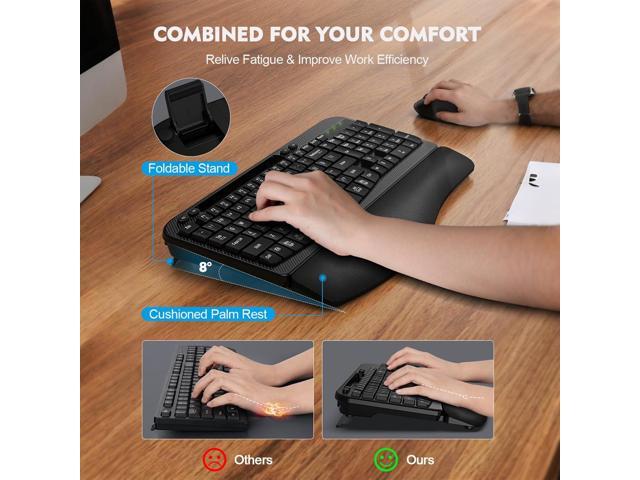 Wireless Keyboard and Mouse Combo, Wave Keys Full-Sized Ergonomic Keyboard with Cushioned Plam Rest, Phone Holder, Comfortable Natural Typing, 2.4G...