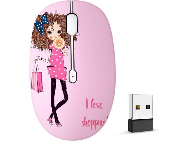 Cute Pink Wireless Mouse, Dual Mode, Bluetooth & 2.4GHz USB Receiver, Silent Clicks, AA-Battery Powered, Handy & Durable, for Kids, Girls, Students...