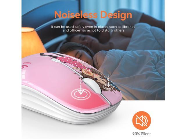 Cute Pink Wireless Mouse, Dual Mode, Bluetooth & 2.4GHz USB Receiver, Silent Clicks, AA-Battery Powered, Handy & Durable, for Kids, Girls, Students...