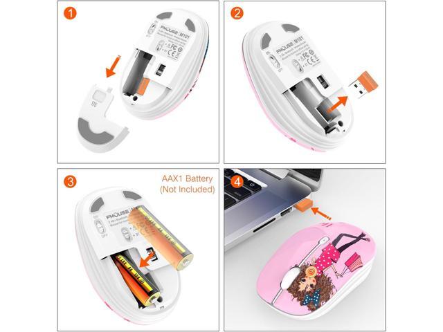 Cute Pink Wireless Mouse, Dual Mode, Bluetooth & 2.4GHz USB Receiver, Silent Clicks, AA-Battery Powered, Handy & Durable, for Kids, Girls, Students...