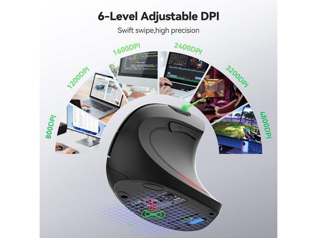 TECKNET Ergonomic Mouse, Jiggler Bluetooth Wireless Vertical Mouse, 4800 DPI Silent Mouse with 6 Adjustable DPI Levels, 2.4GHz (USB A & C) Mouse, 6...